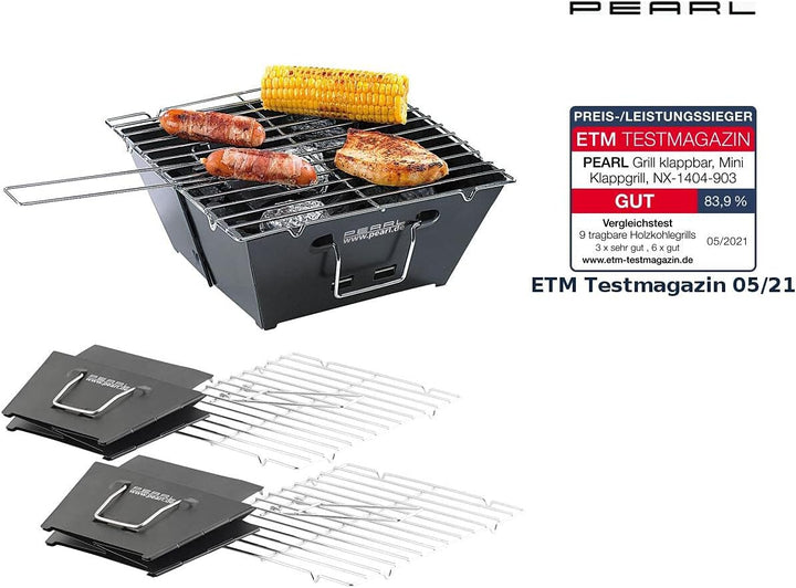 PEARL Klappgrill: 2er-Set flach zusammenklappbare Kohle-Grills, Grillfläche je ca. 24,5 (Minigrill,
