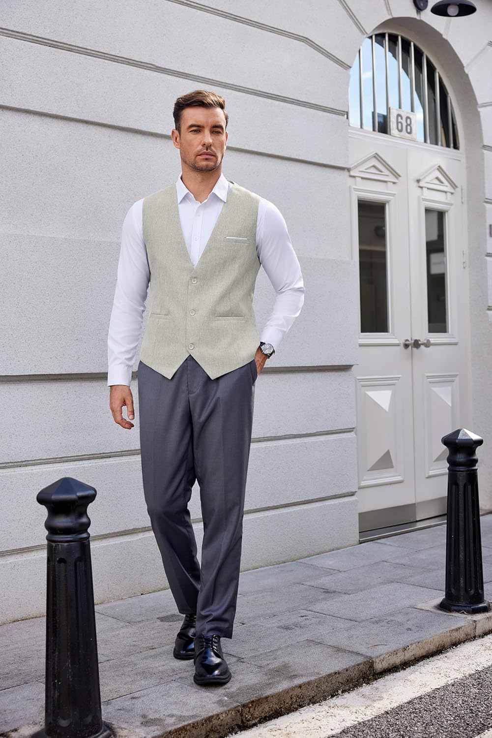 COOFANDY Weste Herren Anzug mit Taschen Anzugweste Gilet Casual Hochzeitsweste V-Ausschnitt Business