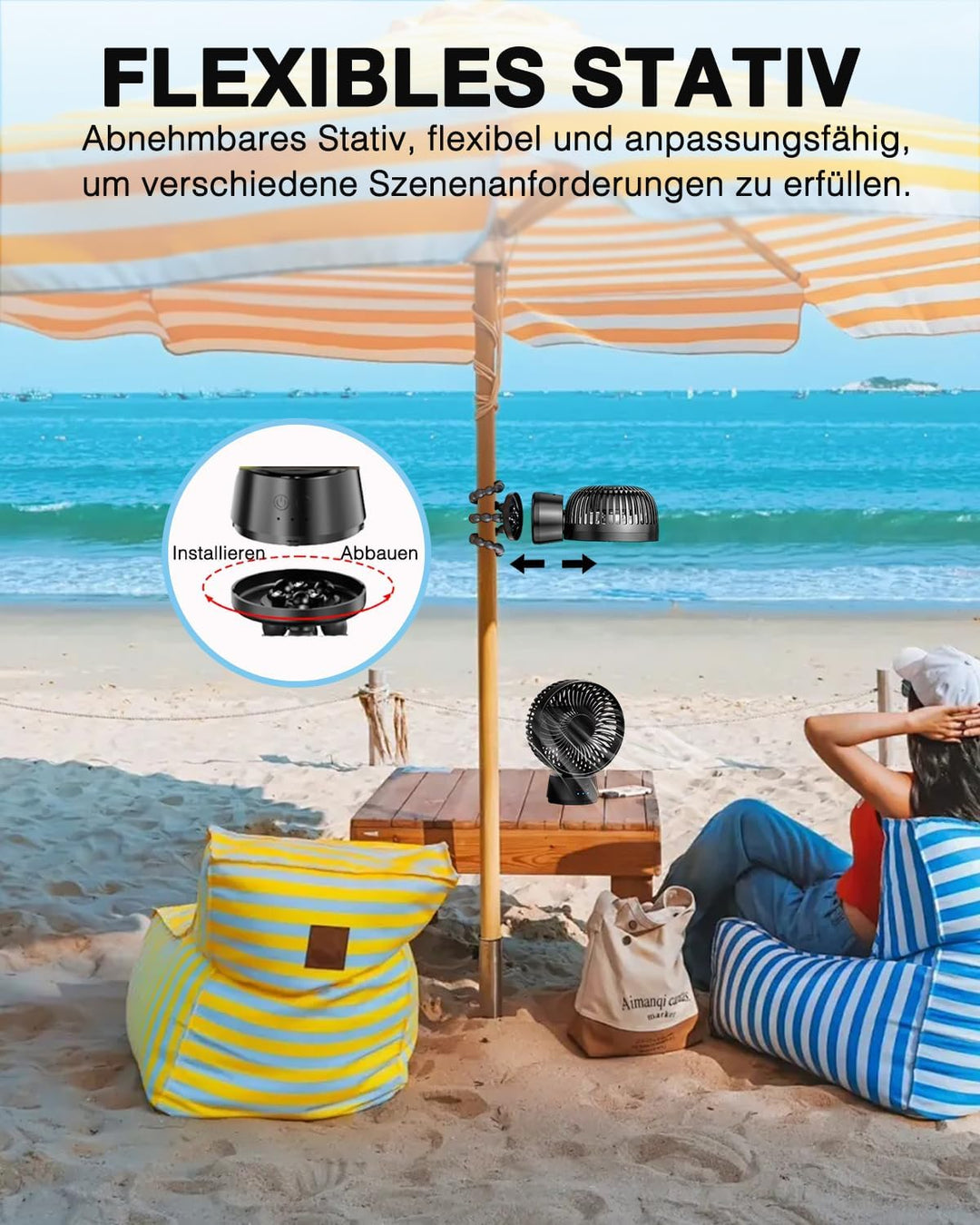 120° Oszillierend Kinderwagen-Ventilatoren, 10000mAh Akku Tischventilator Sehr Leise Laufzeit 40 Std