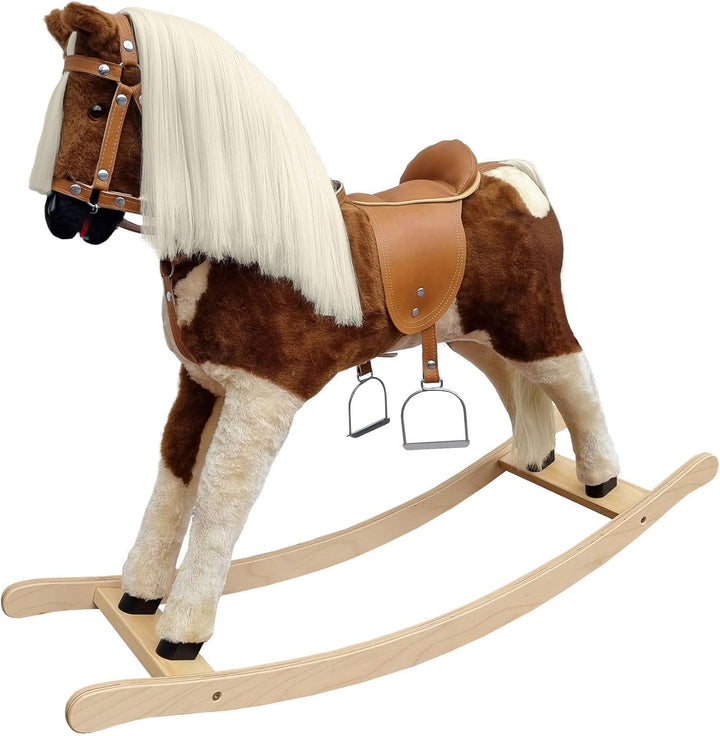 Schaukelpferd braun gescheckt Plüschpferd mit Langer Mähne Creme hell 96-118