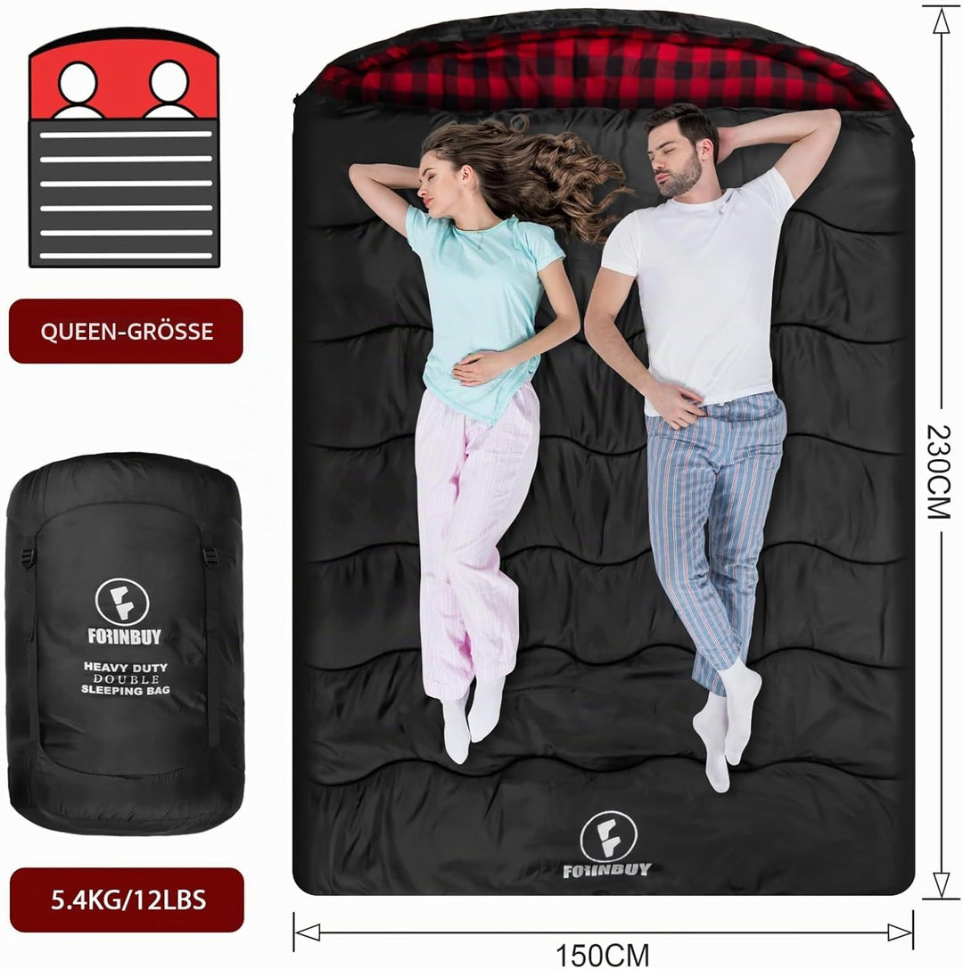 Doppelschlafsack 2 Personen 230x150cm – Flanell-Deckenschlafsack | Weiches Flanell-Futter, wasserdic