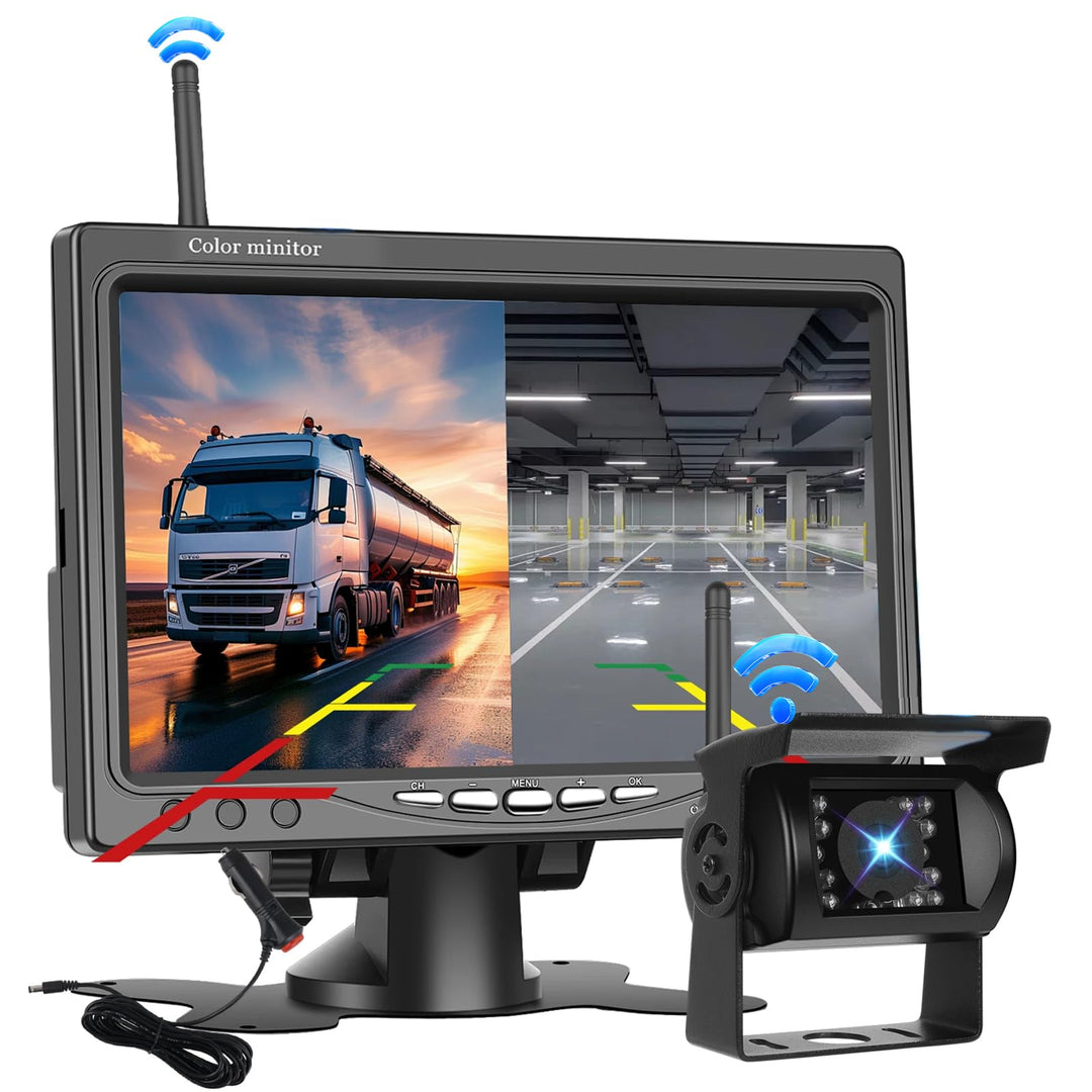 Hikity 12-36 Volt Digital 7 Zoll LCD Monitor Rückfahrkamera Kabellos Set, IP68 wasserdichte Nachtsic