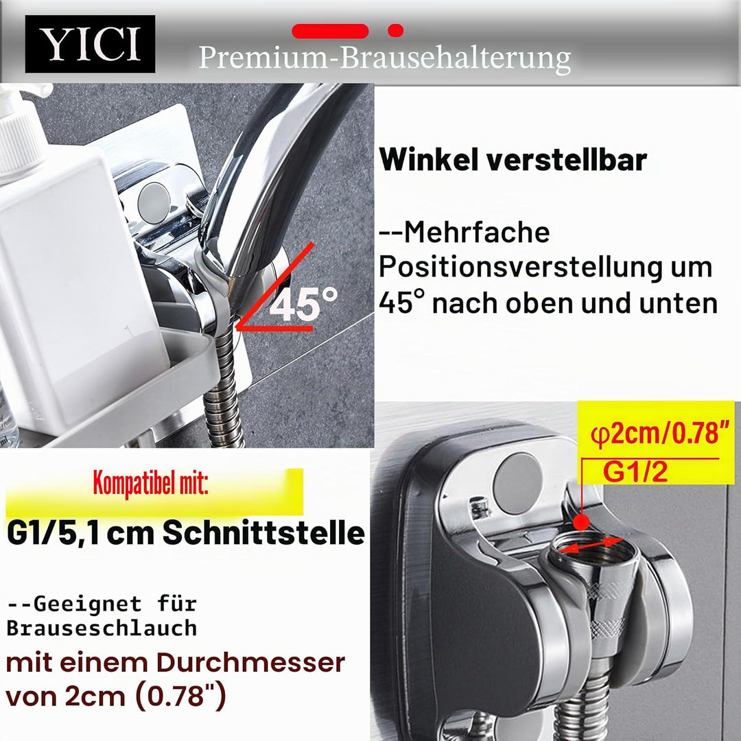 YICI Handbrausehalterung Duschkopfhalter Kein Bohren Stark haftender Handbrausehalter Winkel Einstel