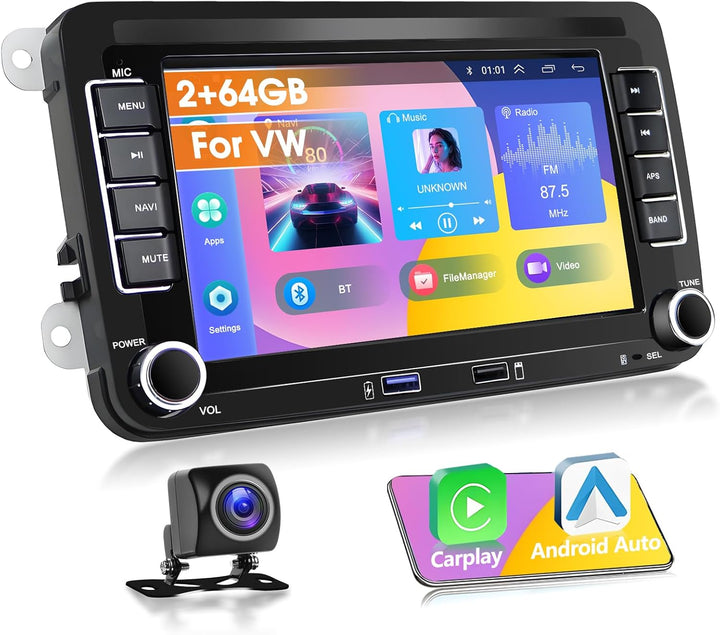 Podofo Autoradio für VW Golf 5 6 Polo Seat Skoda Radio mit Wireless Carplay Android Auto, 1+32G 7 Zo