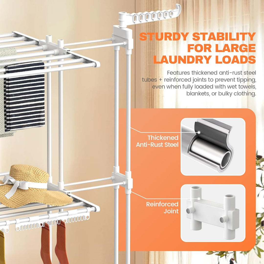 Huracan Turm Wäscheständer Standtrockner 3 Ebenen mit Sockenhalter, Flügelwäscheständer Klappbare, W