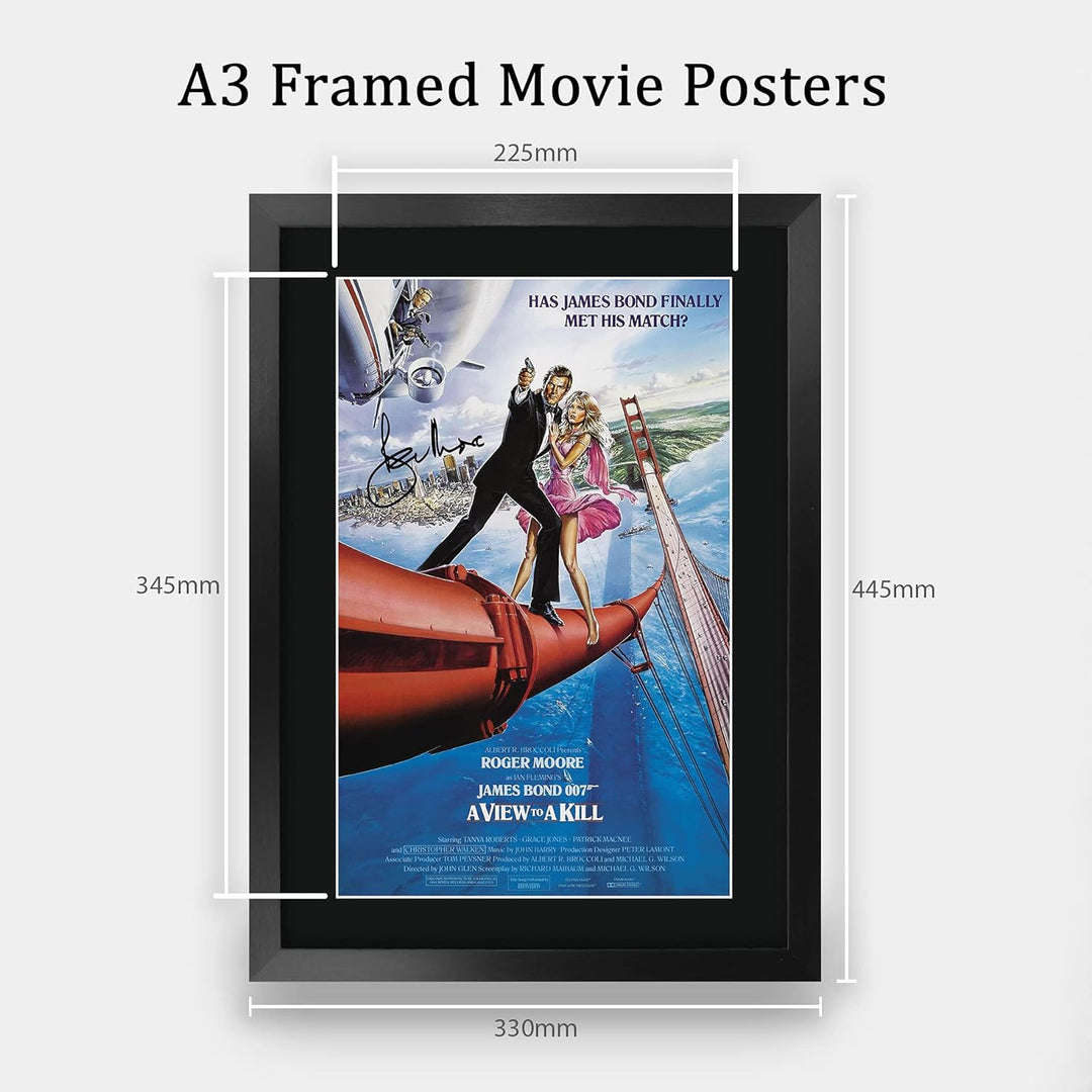 HWC Trading A3 FR James Bond - A View To A Kill-Movie Poster Roger Moore Signed Geschenk GESTALTET A