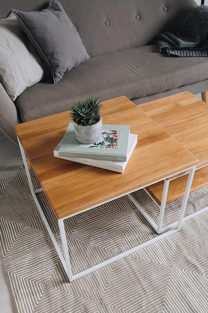 Original BestLoft® 2er-Set Couchtisch Twinsburg aus edler Eiche Industriedesign (Eiche Natur + Geste