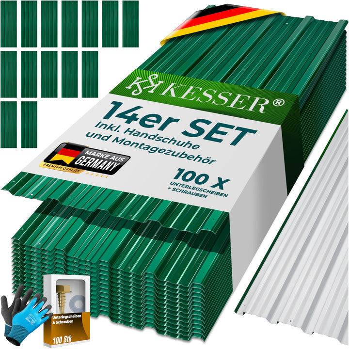 KESSER® 14x Profilblech Trapezblech 110cm x 46cm = 7 m² - Dachblech für Gerätehaus, Dachplatten Verz
