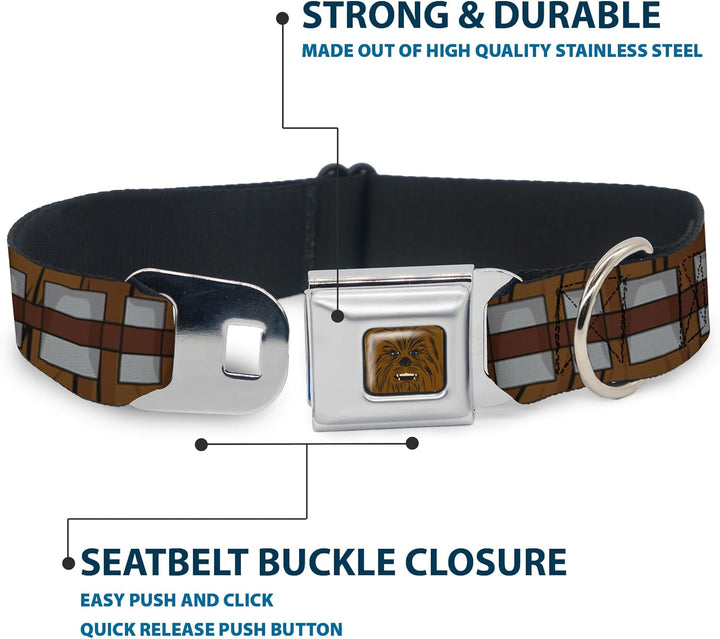 Hundehalsband mit Gurtschnalle, Star Wars, Chewbacca, Bandolier, Braun, Grau, 40,6 bis 58,4 cm, 3,8