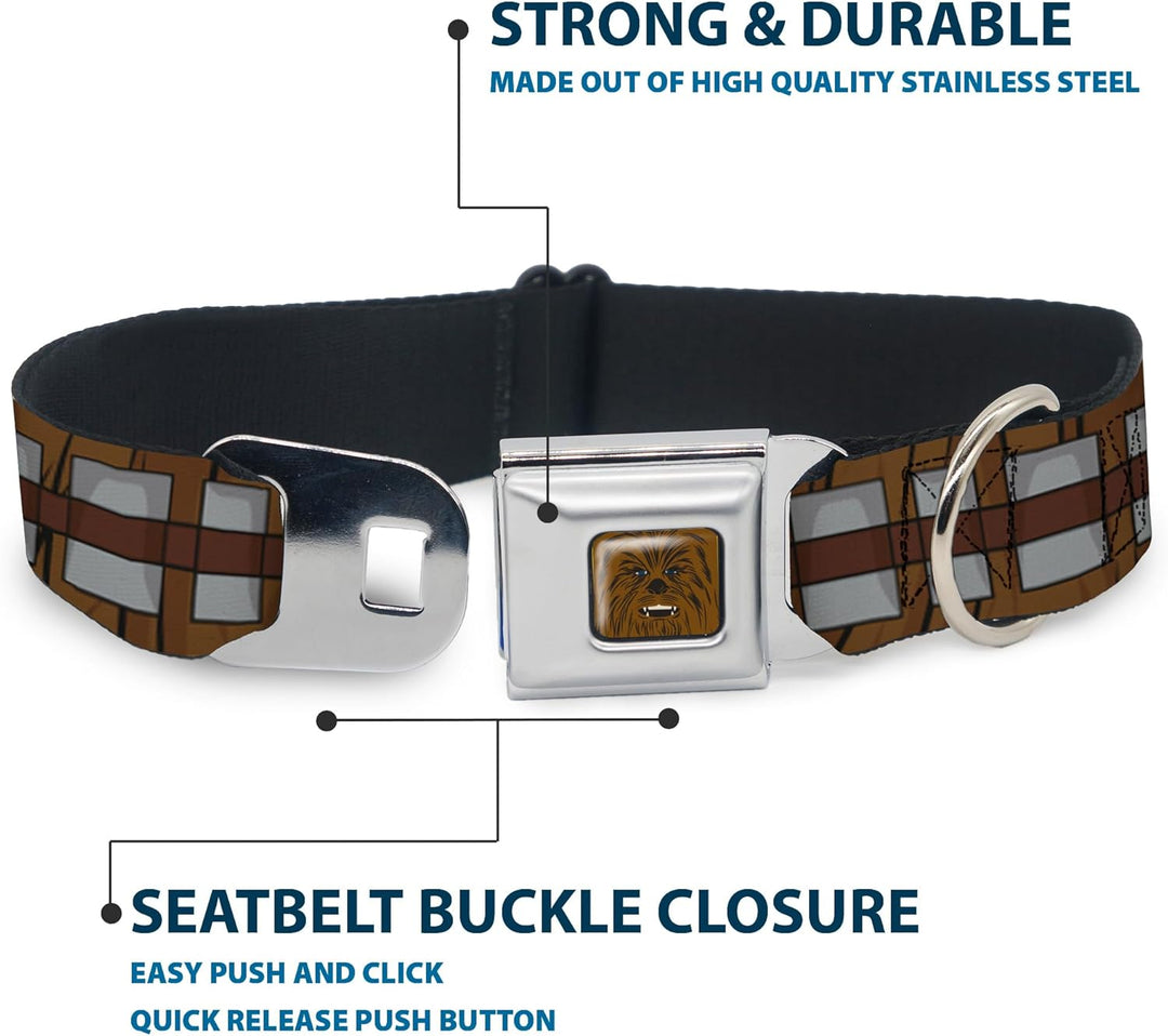 Hundehalsband mit Gurtschnalle, Star Wars, Chewbacca, Bandolier, Braun, Grau, 45,7 bis 81,3 cm, 3,8
