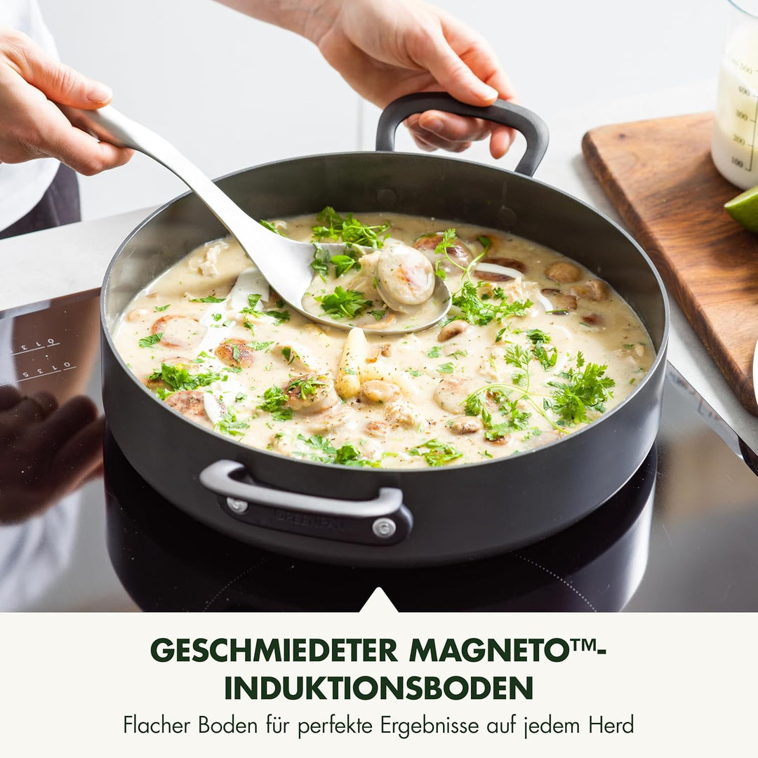 GreenPan Craft Hartanodisierte gesunde keramische Antihaft-Schmorpfanne 30 cm/4,9 Liter mit Deckel,