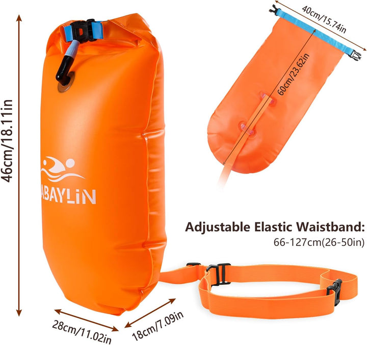 Schwimmboje - 20L Orange, Boje Schwimmen für Erwachsene und Kinder, Trockensack Gute Sicherheit beim