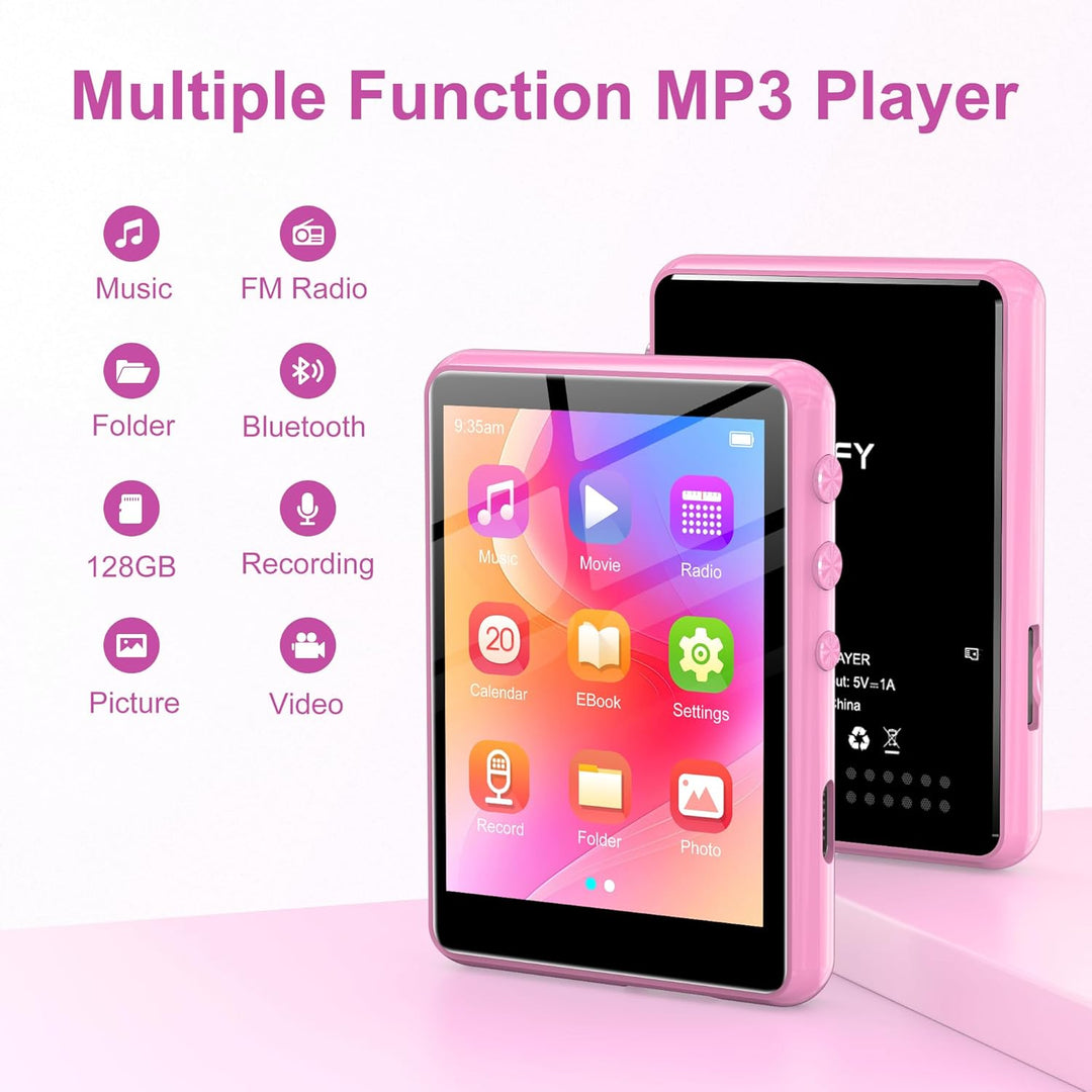 SWOFY 128GB MP3-Player mit Bluetooth 5.3-2,4-Zoll Touchscreen, HiFi-Klang, integrierter Lautsprecher