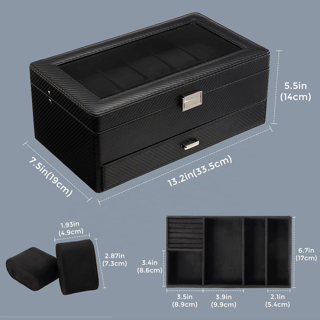 ProCase 12 Slot Uhrenbox für Herren，Uhrenkasten mit Schublade, Men’s Watch Box, Uhrenaufbewahrung Uh