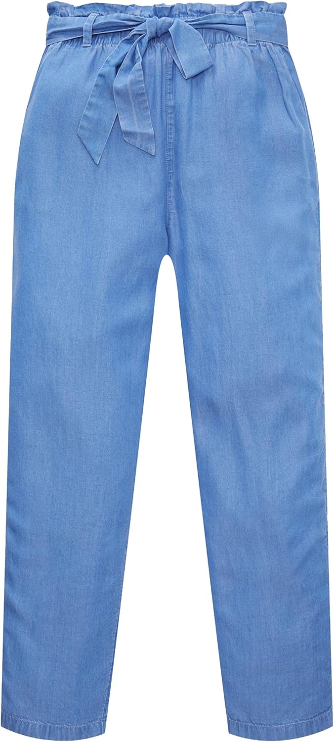 TOM TAILOR Denim Damen Tapered Relaxed Fit Paperbag Hose mit Bindegürtel S 12328 - Bright Mid Blue C