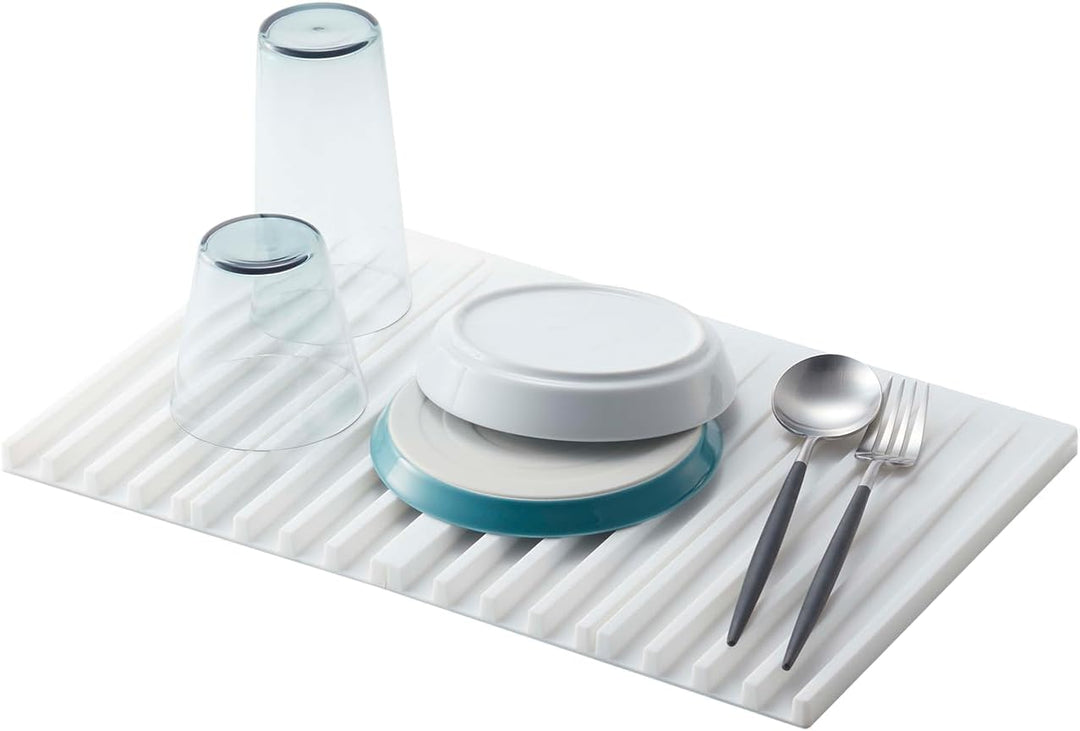 Yamazaki 3835-P Home Faltbares Abtropfgestell – Küche Geschirr Abtropfmatte, Silikon, White One Size