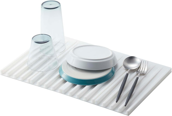 Yamazaki 3835-P Home Faltbares Abtropfgestell – Küche Geschirr Abtropfmatte, Silikon, White One Size