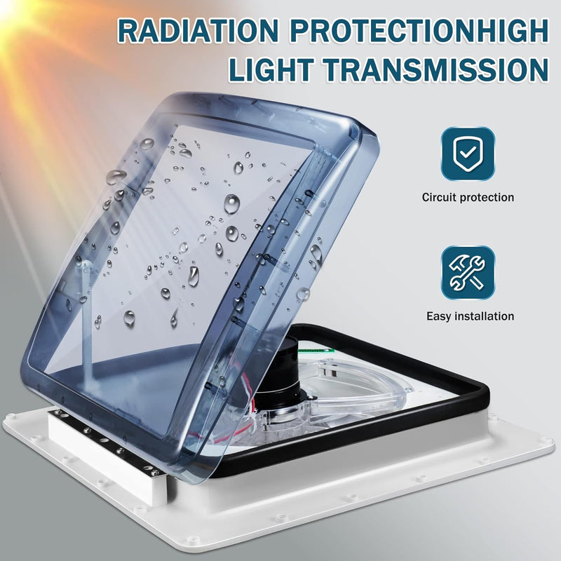 Aomdom RV-Dachventilator, VR-Ventilator, mit Regensensor, mit 10 Geschwindigkeitsstufen, elektrische