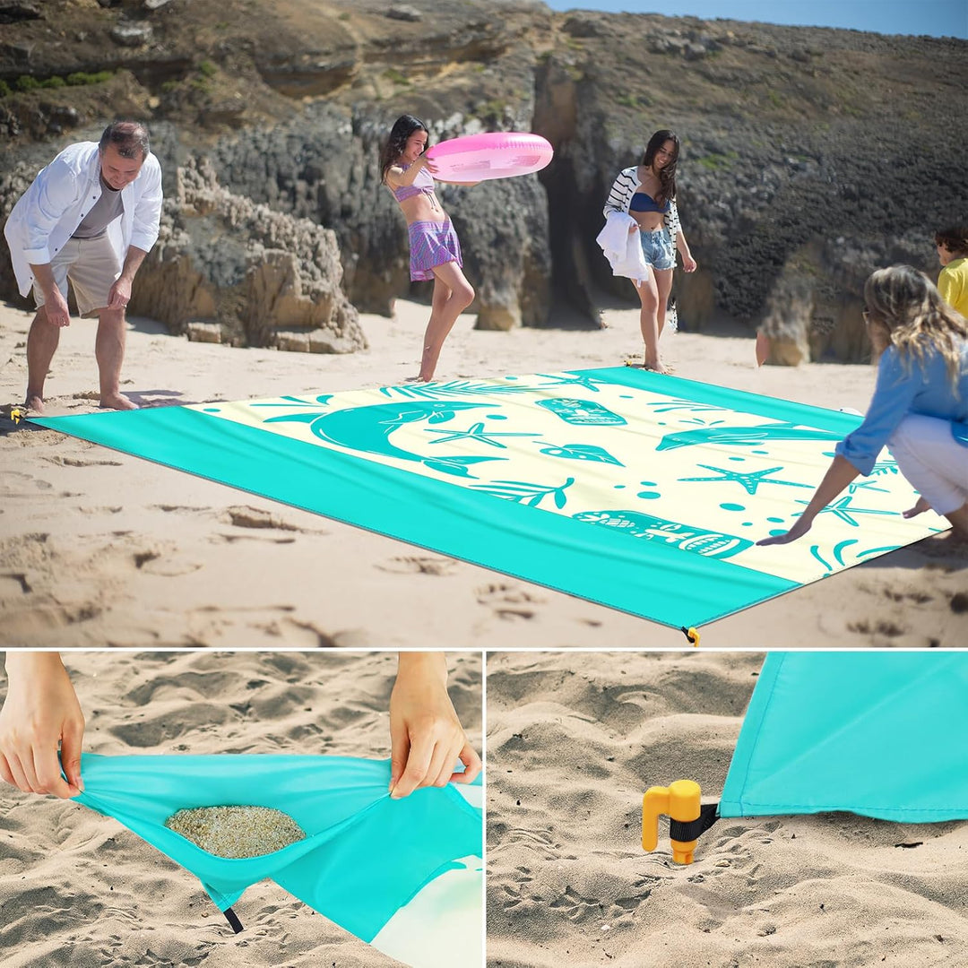 Picknickdecke sandfrei 280x300cm, Stranddecke wasserdicht 100% Nylon Material, Faltbar Strandmatte P