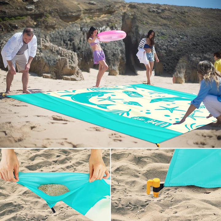 Picknickdecke sandfrei 280x300cm, Stranddecke wasserdicht 100% Nylon Material, Faltbar Strandmatte P