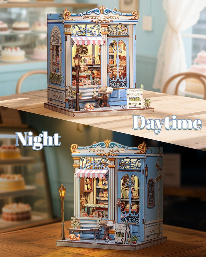 DIY Miniatur Haus Bausatz für Erwachsene,Puppenhaus Gewächshaus mit LED Licht,3D Puzzle Buchstütze a