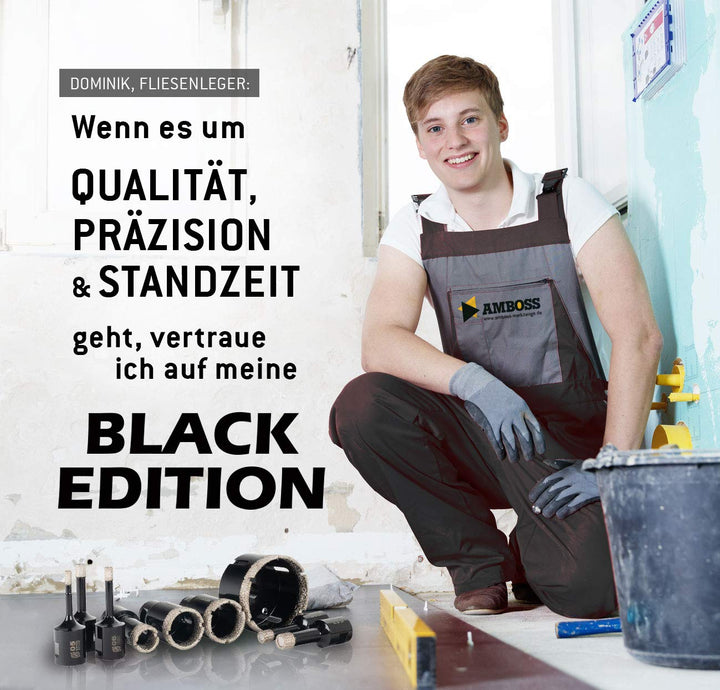 Amboss - Diamant Fliesenbohrer-/Bohrkronen - Set 7 tlg. (Ø 8-14 mm) Premium Black Edition | M14 für