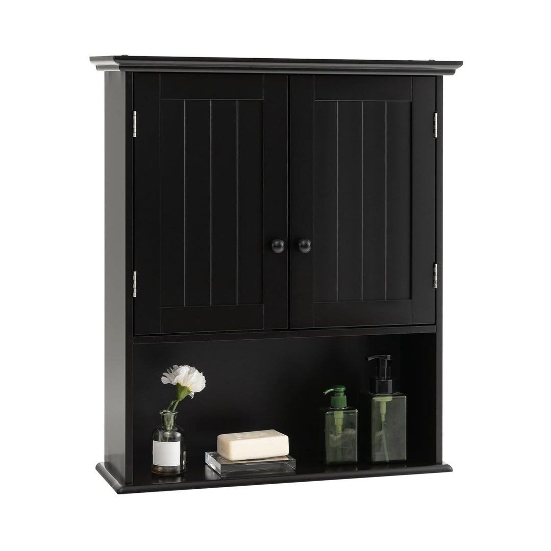 GOPLUS Hängeschrank Bad, Badschrank Holz mit verstellbarem Regal, Wandschrank hängend, Badezimmersch