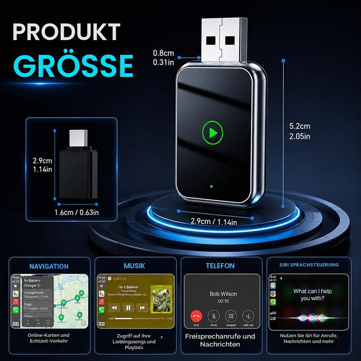 2026 Carplay Wireless Adapter, Android Auto Wireless Adapter, Car Play Adap-TER Auto mit USB und Typ