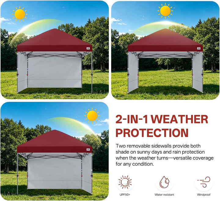 ABCCANOPY Faltpavillon UV50+ mit 2 Seitenwänden, Burgund 300 cm | 500D Polyester,wasserdicht, 4 Sand
