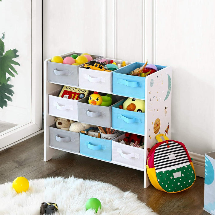 SONGMICS Kinderzimmerregal, Spielzeug-Organizer, Bücherregal für Kinder, mit 9 Aufbewahrungsboxen au