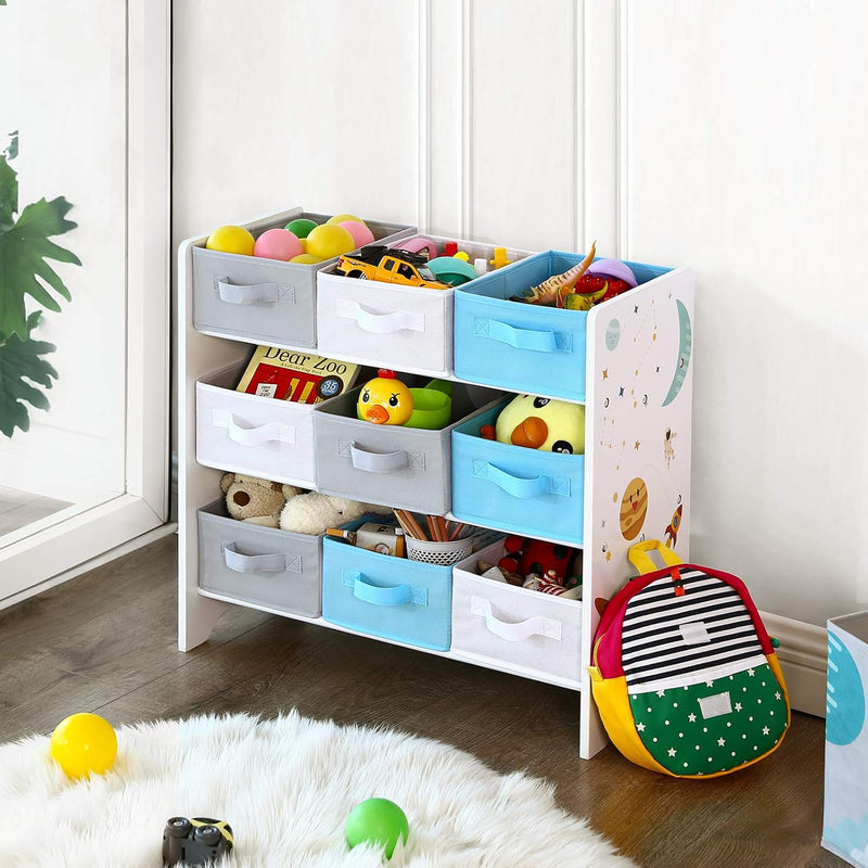 SONGMICS Kinderzimmerregal, Spielzeug-Organizer, Bücherregal für Kinder, mit 9 Aufbewahrungsboxen au