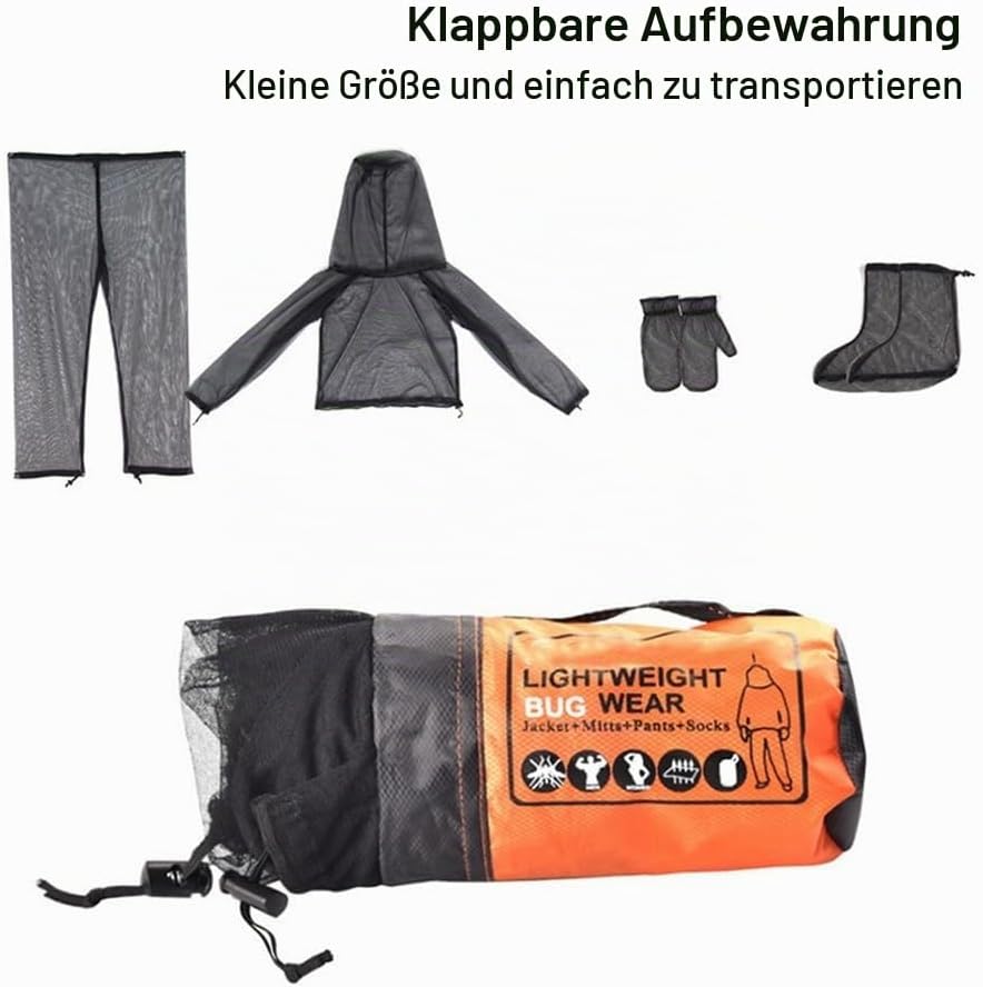 Moskito Anzug, 4 Stück ultrafeiner Mücken Schutzanzug, atmungsaktive Mückenschutz Kleidung mit Kapuz