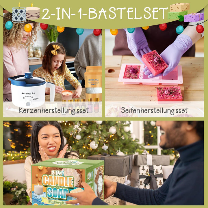 LFISGNN 2-in-1 Kerzen- und Seifenherstellungsset für Anfänger, komplettes DIY-Bastelset zur Herstell