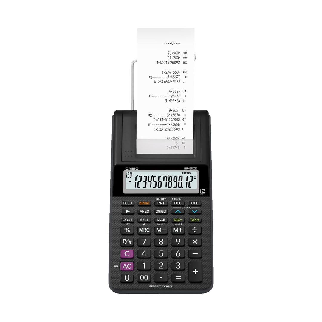 CASIO Druckender Tischrechner HR-8RCE, 12-stellig, Wiederholungsdruck, Cost/Sell/Margin, Profi-Proze
