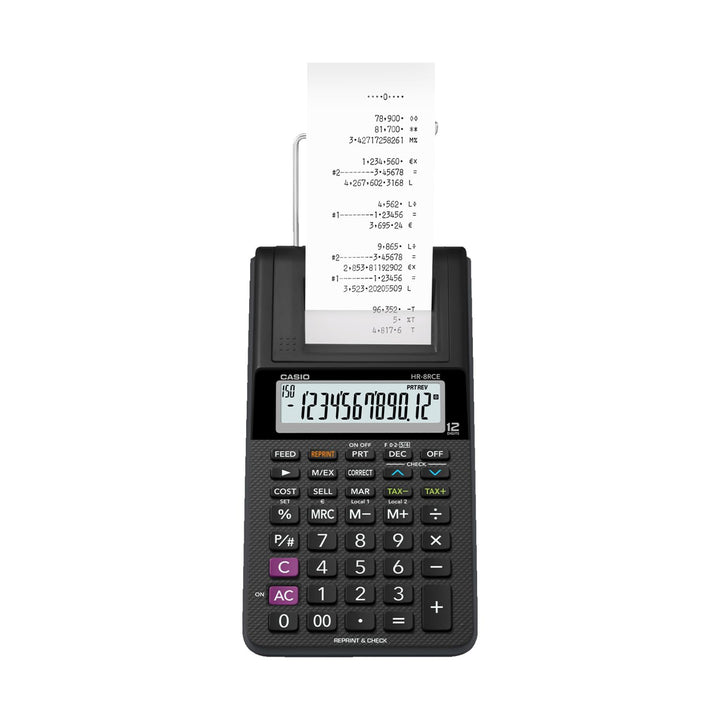 CASIO Druckender Tischrechner HR-8RCE, 12-stellig, Wiederholungsdruck, Cost/Sell/Margin, Profi-Proze