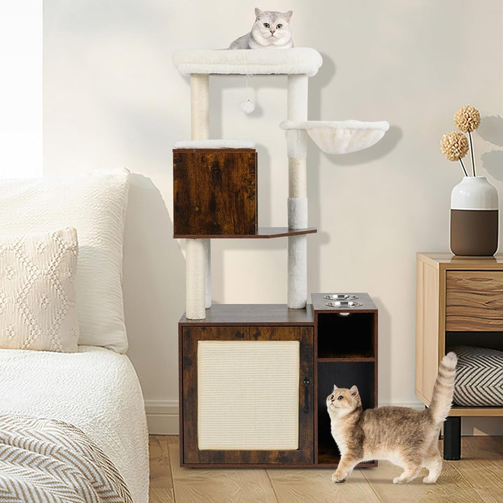 COSTWAY Kratzbaum mit Katzenklo Schrank, Katzenschrank für Katzentoilette, Katzenkratzbaum mit Sisal