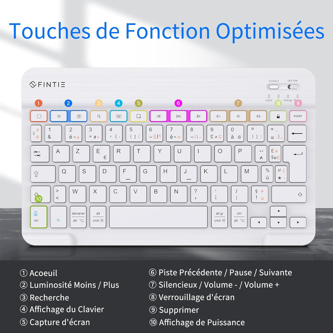 Fintie French AZERTY Keyboard 10 Zoll Bluetooth Tastatur Light Thin (6mm) Tastatur für iOS/Android,