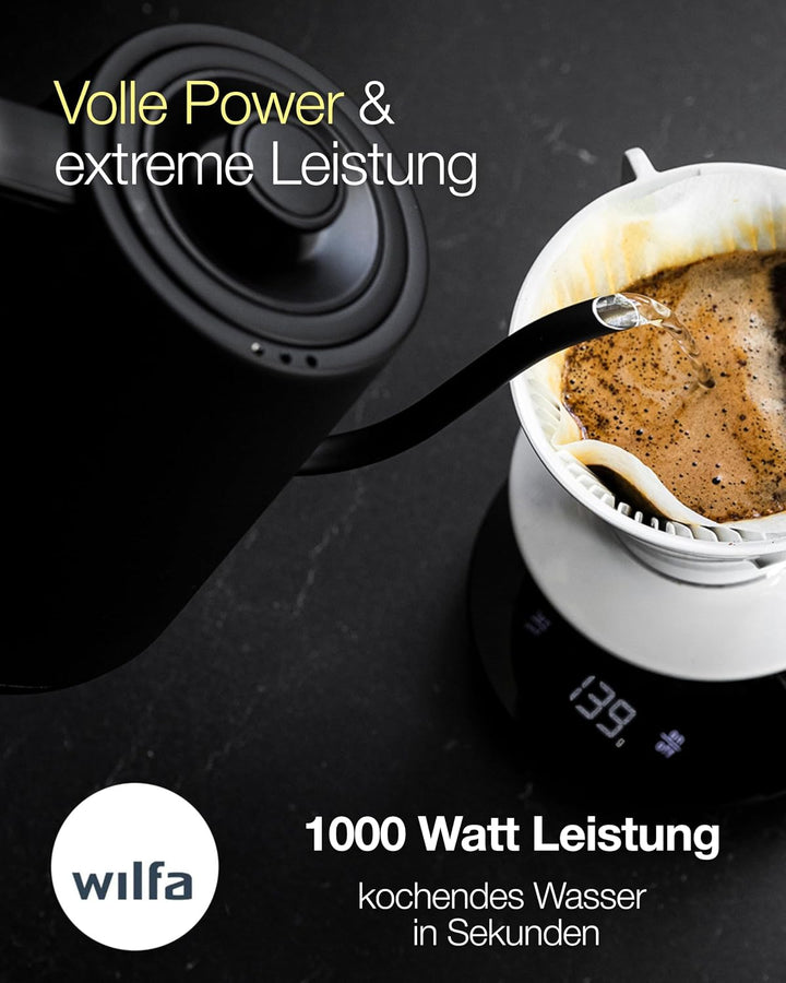 Wilfa SVART POUR Wasserkocher - mit einem Fassungsvermögen von 0,8 Liter, 1000 Watt, aussenliegende