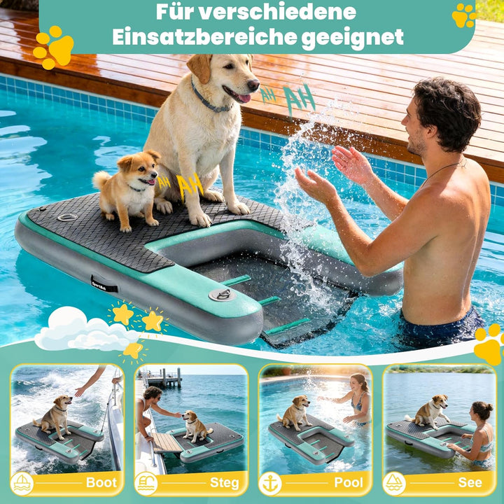 Hunderampe 120 x 82cm, Aufblasbare Wasserrampe für Hunde, Reissfest und Langlebig, Aufblasbare Dog R