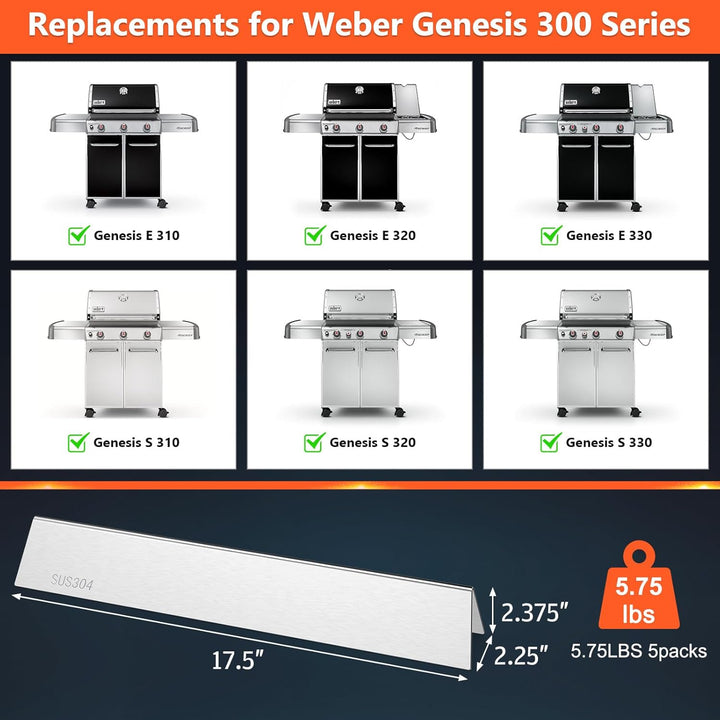 QuliMetal 44,5cm Flavorizer Bars 7620 1,3mm Dicke für Weber Genesis E310 E320 S310 S320, E/S 330 (mi