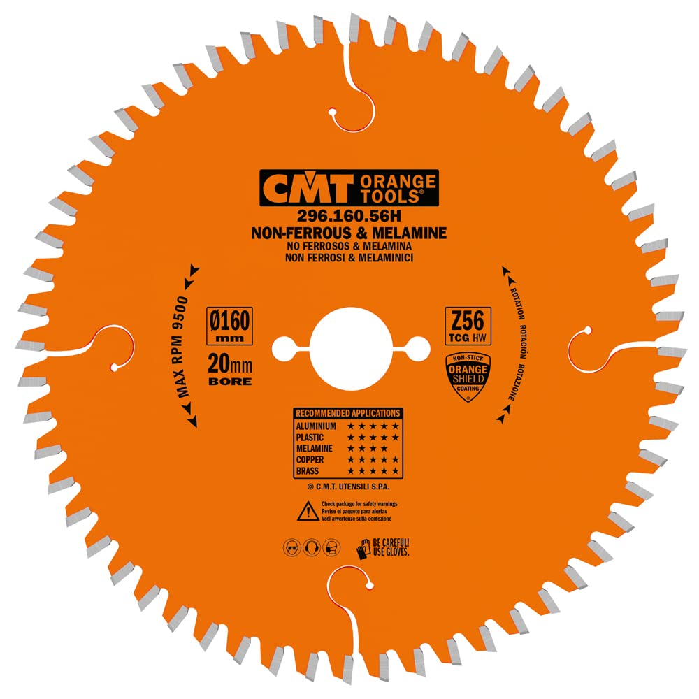 CMT Orange Tools Kreissägeblatt HW 160 x 2,2 / 1,6 x 20 Z=56 TCG - 296.160.56H - für eisenfreies Mat