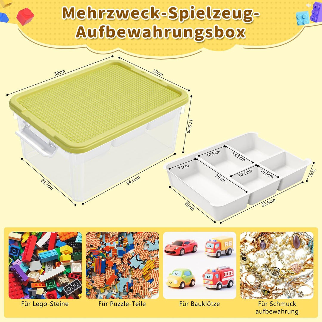 YHANEC Aufbewahrungsbox Spielzeug mit Deckel, AbnehmbaresTablett und Bauplatte,Spielzeug Box für Bau