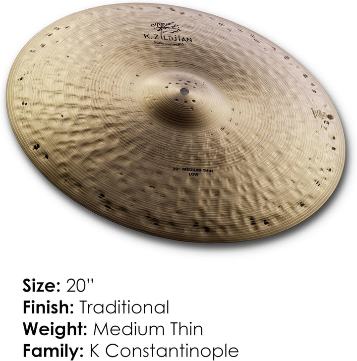 Zildjian K Constantinople Series - 20" Medium Thin Low Ride Cymbal, Mehrfarbig 20 Zoll Thin Low, 20