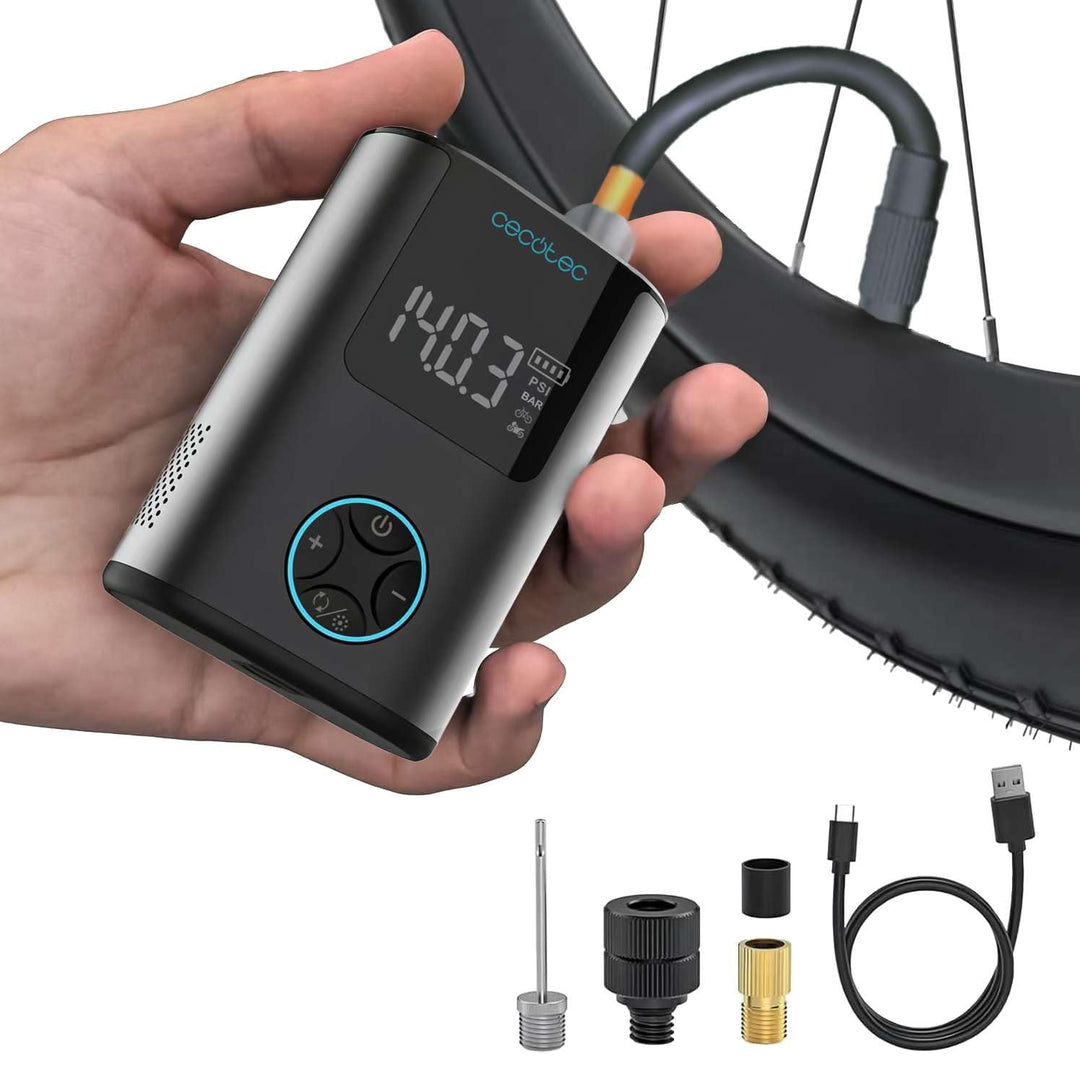 Cecotec Tragbarer Luftkompressor, kompakte elektrische Luftpumpe für Fahrrad, Motorrad, Auto und Bäl