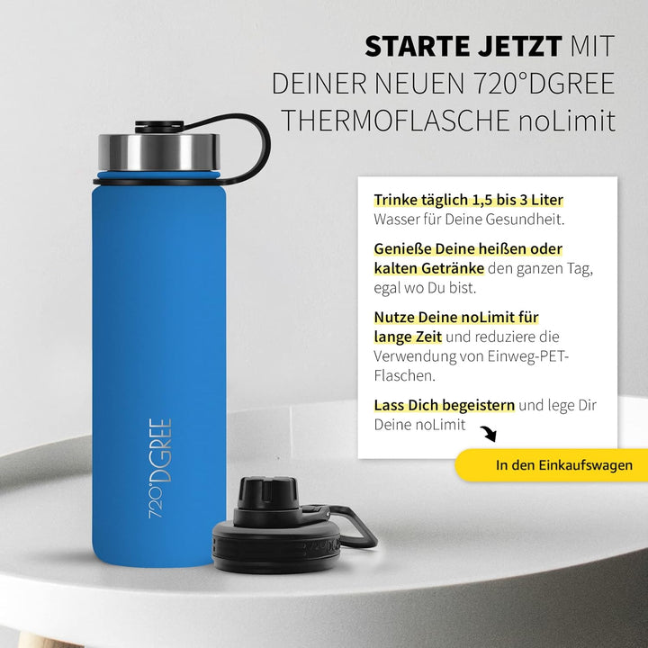 720°DGREE Edelstahl Trinkflasche “noLimit” – 1200ml - Auslaufsicher, Kohlensäure geeignet, BPA-Frei