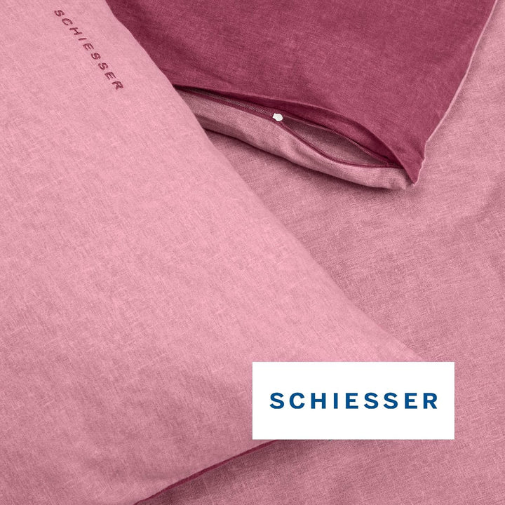 Schiesser Feinbiber Wendebettwäsche Doubleface, 100% Baumwolle, Farbe:Altrosa und Rosenholz, Grösse: