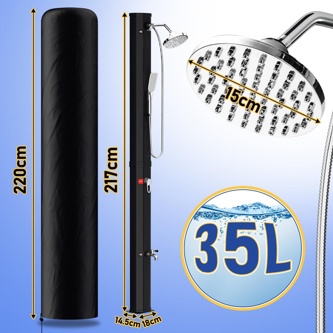 Vigevee Solardusche 35L Solar Gartendusche warmes Wasser Bis Zu 60°C ohne Stromanschluss Pooldusche
