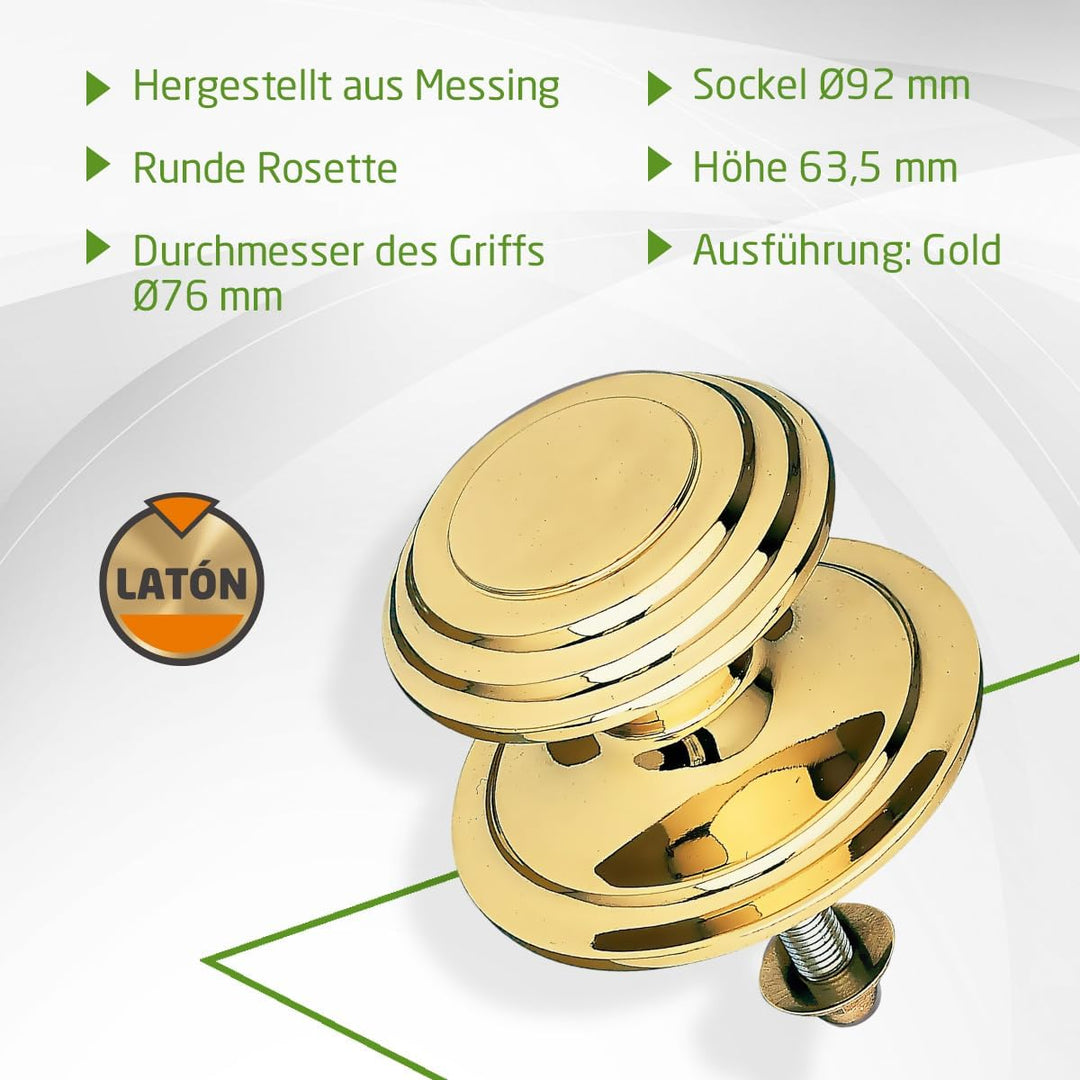 Amig - Goldener Türknauf Mod 13 mit geschnitztem Rundgriff aus massivem Messing für Haustüren | Grif