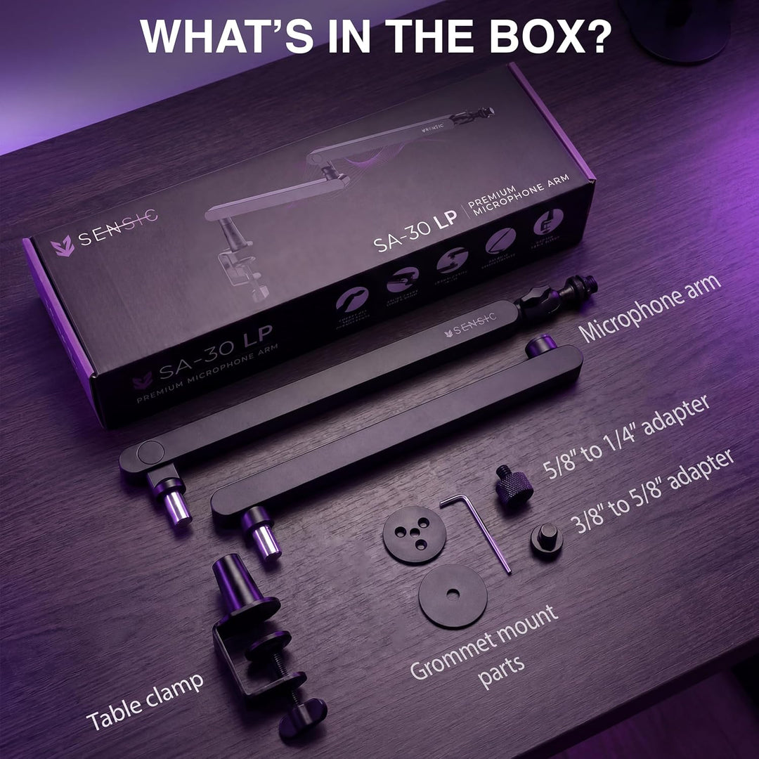SENSIC SA-30 LP Low Profile Mikrofonständer Tisch mit 360° drehbarem Mikrofonarm, für Streaming mit