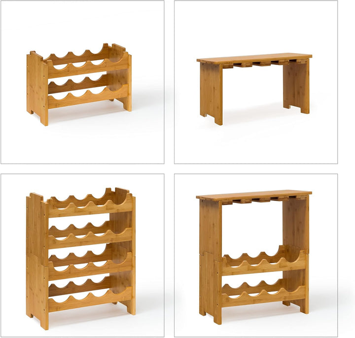 Relaxdays Weinregal aus edlem Bambus H x B x T: ca. 84 x 50 x 24 cm Weinhalter für 16 Flaschen und 1